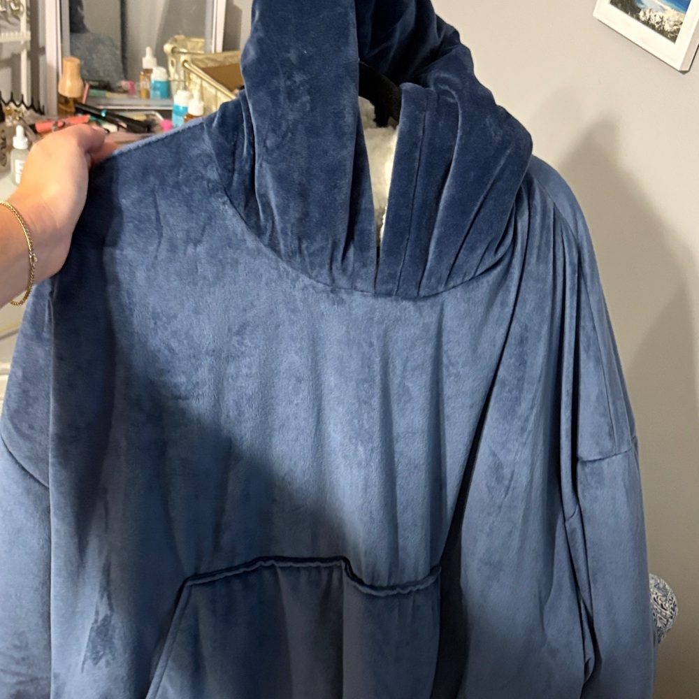 Cozy Blue Hooded Poncho